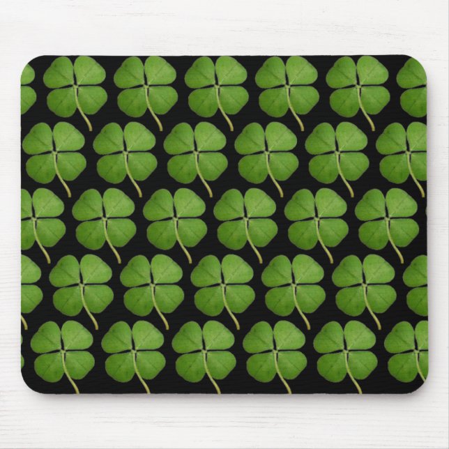 Real 4 Leaf Clover Shamrocks Black Mouse Pad (Front)