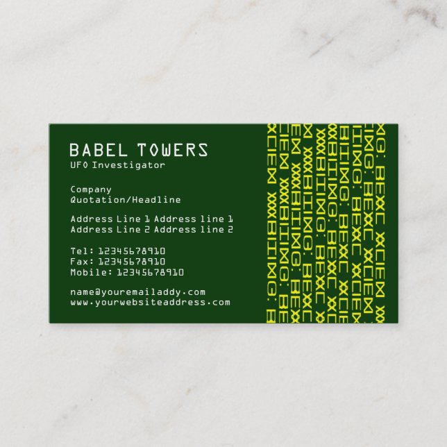 Real Alien Writing - Dark Green Business Card (Front)