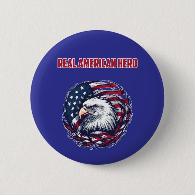 Real American Hero Patriot Courage Design 2 Inch Round Button (Front)