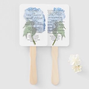 Real Blue Hydrangea Flowers Wedding Program Hand Fan