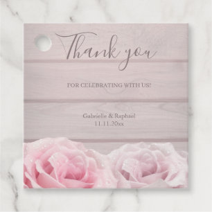 Real Blush Pink Roses Rustic Wood Wedding Favour Tags