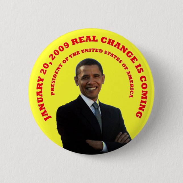 REAL CHANGE YELLOW.. 2 INCH ROUND BUTTON (Front)