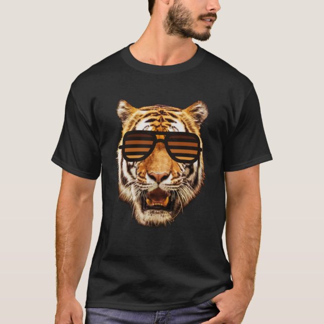 Real Cool Tiger Birthday for Boy with Striped Sung T-Shirt (Front)