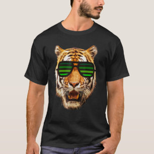 Real Cool Tiger For Boy With Green Striped Sunglas T-Shirt