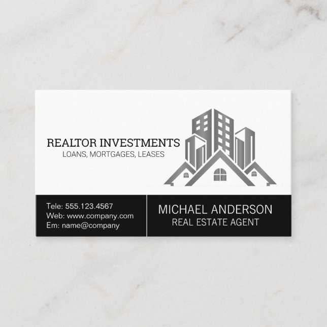 Real Estate Agency | Buildings Business Card (Front)