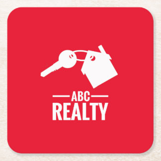 Real Estate Agency Red Logo Square Paper Coaster
