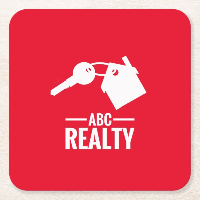 Real Estate Agency Red Logo Square Paper Coaster (Front)