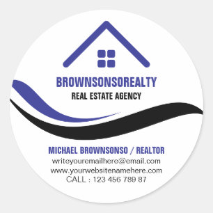 Real estate agency simple logo minimalist Navy Classic Round Sticker