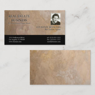 Real Estate Agent Beige Gold Texture Business Card
