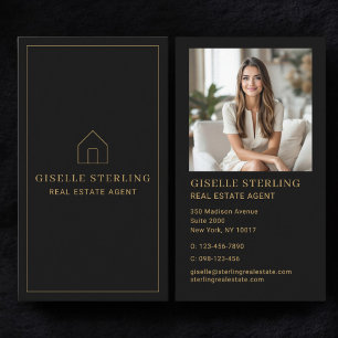 Real Estate Agent Black Gold House Photo Business Card
