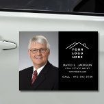 Real Estate Agent Black Logo Photo Car Magnet<br><div class="desc">Create a polished, professional look with this Real Estate Agent Black Logo Photo Car Magnet. This customizable magnet prominently displays your logo, contact information, and a photo, ensuring high visibility while you’re on the go. Ideal for realtors, it’s a sleek and convenient way to advertise your services, promote your brand,...</div>