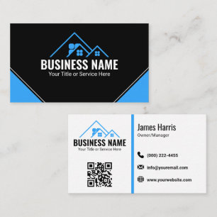 Real Estate Agent Blue House Logo Business Card