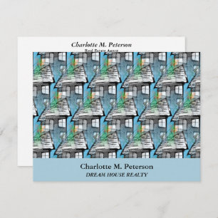 Real Estate Agent Blue House Pattern Thank You Card