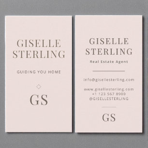 Real Estate Agent Blush Pink Monogram Minimalist Business Card
