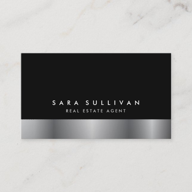 Real Estate Agent Bold Dark Chrome Business Card (Front)