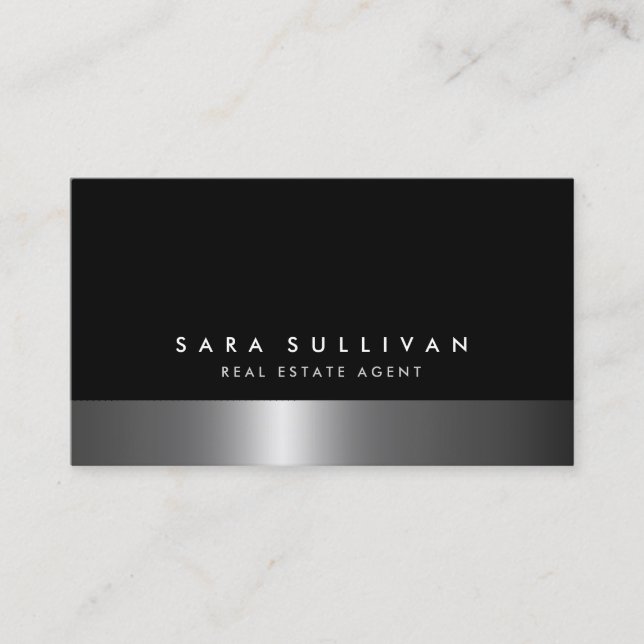 Real Estate Agent Bold Dark Chrome Business Card (Front)