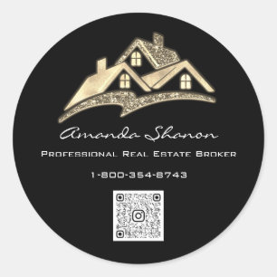 Real Estate Agent Broker Golden House QR CodeLOGO Classic Round Sticker