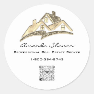 Real Estate Agent Broker Golden House QR CodeLOGO Classic Round Sticker