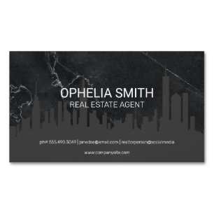 Real Estate Agent Cityscape Marble Magnetic Business Card
