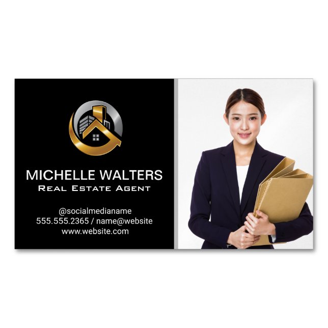 Real Estate Agent | Custom Agent Picture  Magnetic Business Card (Front)
