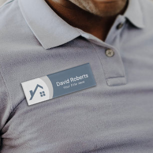 Real Estate Agent Custom Logo Dusty Blue & Silver Name Tag