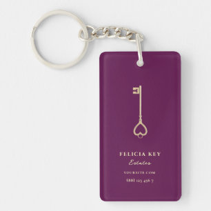 Real Estate Agent Custom Name Gold Key Logo QR Keychain