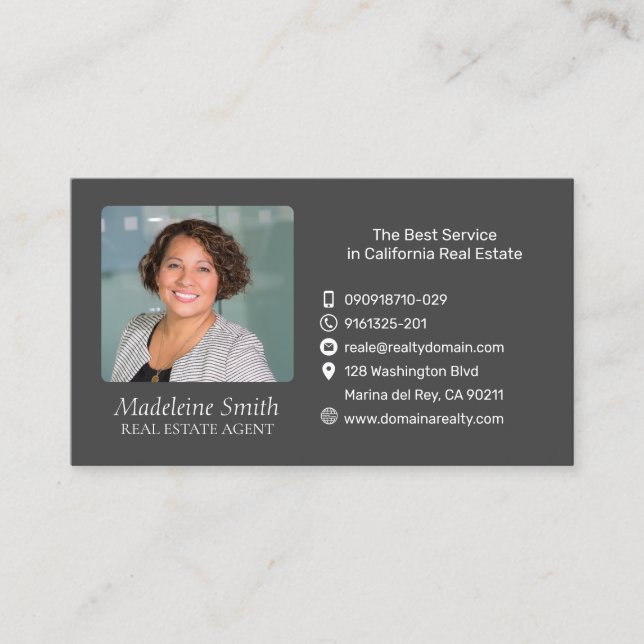 Real Estate Agent Dark Grey Professional Business Card (Front)