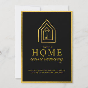 Real Estate Agent Happy Home Anniversary Gold Key Card
