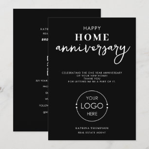 Real Estate Agent Happy Home Anniversary Logo Thank You Card