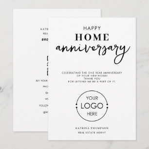 Real Estate Agent Happy Home Anniversary Logo Thank You Card