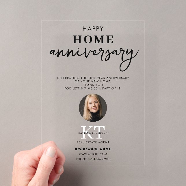 Real Estate Agent Happy Home Anniversary Thank You Acrylic Invitations (Insitu (Handheld))