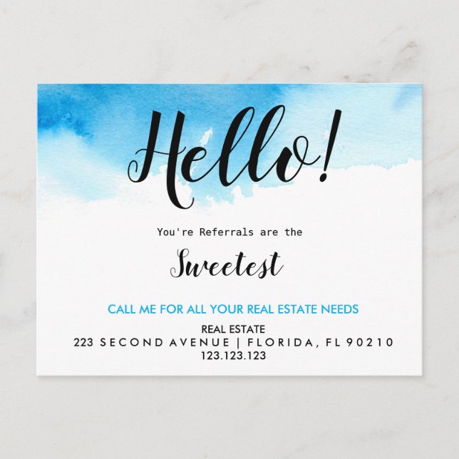 Real Estate Agent HELLO sweetest referrals Announcement Postcard (Front)