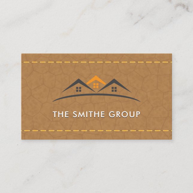 Real Estate Agent | Homes | Stitched Leather Business Card (Front)