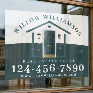 Real Estate Agent House & Green Watercolor Door Window Cling
