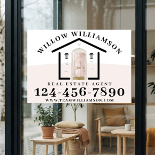Real Estate Agent House & Pink Watercolor Door Window Cling