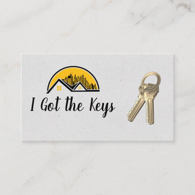 Real Estate Agent / Keys / Rooftop and Cityscape Business Card (Front)