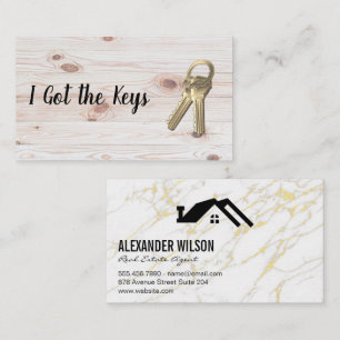 Real Estate Agent   Keys   Wood and Marble Business Card