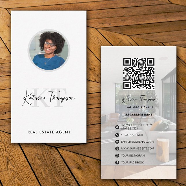 Real Estate Agent Marketing Realtor QR Code Photo Business Card (Creator Uploaded)