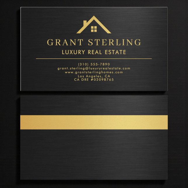 Real Estate Agent Metallic Black Gold  Business Card (Creator Uploaded)
