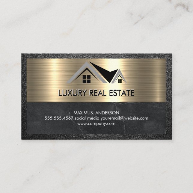 Real Estate Agent | Metallic Gold Leather Business Card (Front)