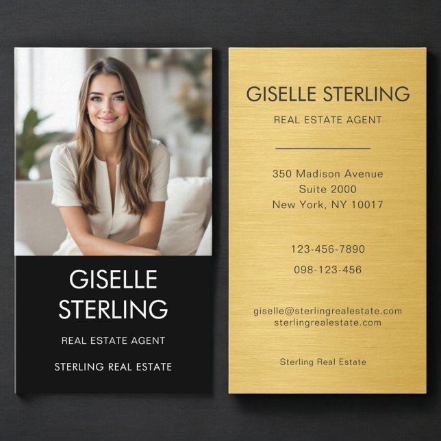 Real Estate Agent Metallic Gold Photo  Business Card (Creator Uploaded)