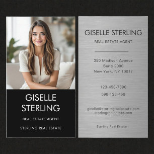 Real Estate Agent Metallic Silver Photo Business Card