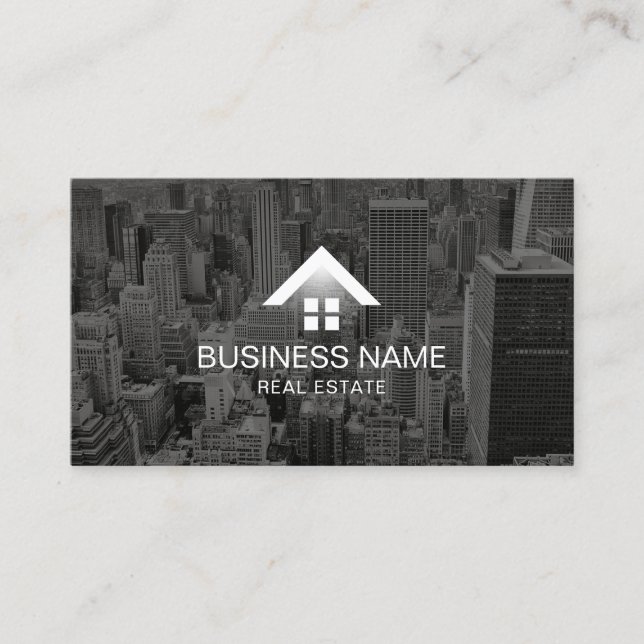 Real Estate Agent Modern Home Logo City Broker Business Card (Front)