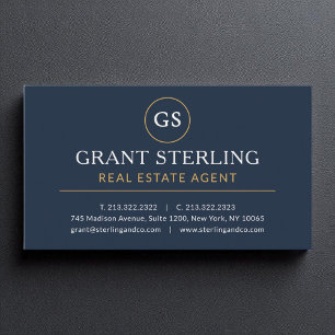 Real Estate Agent Navy Blue Gold Luxury  Business Card