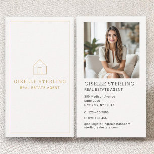 Real Estate Agent Neutral Gold House Photo Business Card