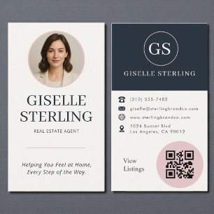 Real Estate Agent Neutral Navy Photo QR Code Business Card