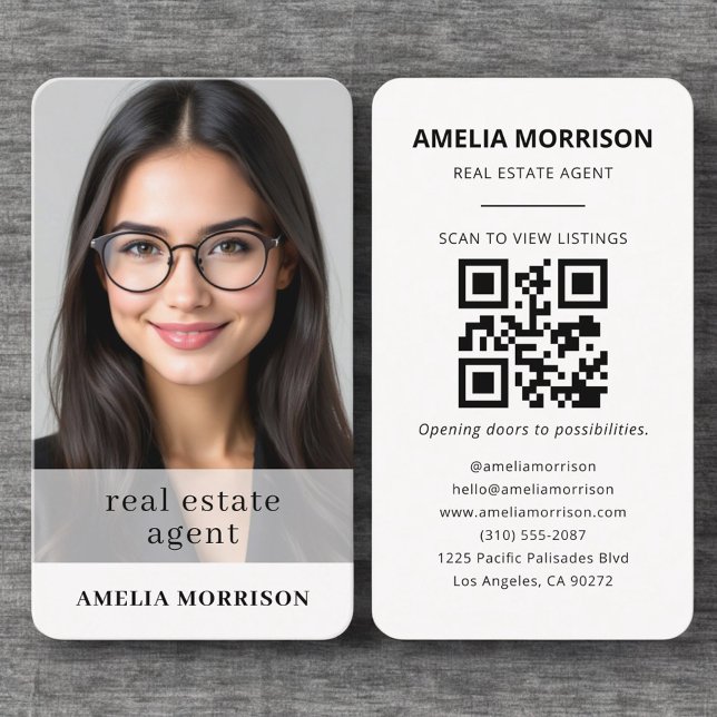 Real Estate Agent Neutral Photo QR Code Business Card (Creator Uploaded)