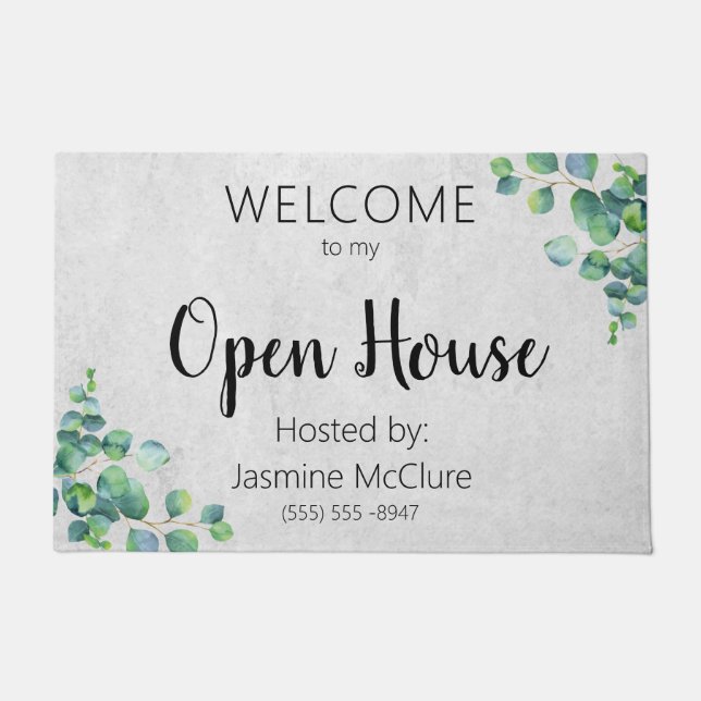 Real Estate Agent Open House Eucalyptus Leaves Doormat (Front)