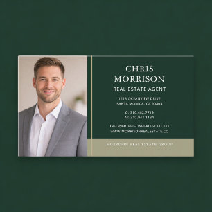 Real Estate Agent Photo Green Gold Professional Business Card
