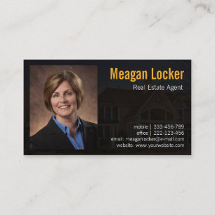 Real estate agent photo with house background business card